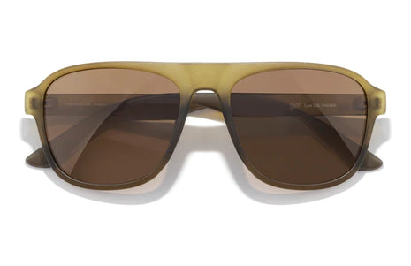 Shoreline by Sunski in matte olive with brown lenses, large square aviator sunglasses with retro style for adventure and broad coverage