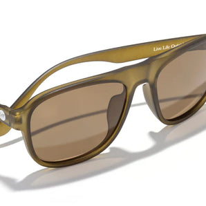 Shoreline by Sunski in matte olive green with brown lenses, square aviator frame with retro style for larger faces and outdoor adventure