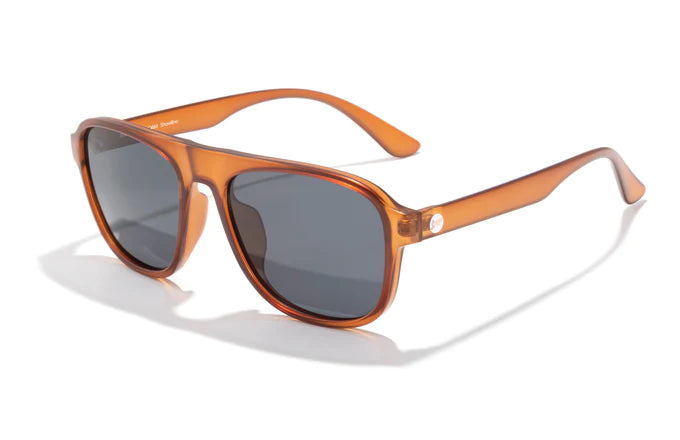 Shoreline by Sunski in amber translucent frame with large square aviator style, retro vibe, designed for adventure and big melons