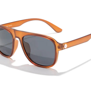 Shoreline by Sunski in amber translucent frame with large square aviator style, retro vibe, designed for adventure and big melons