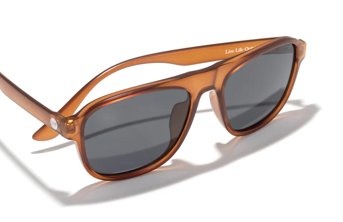 Shoreline by Sunski in amber brown with square aviator frame, retro style sunglasses for men and women with large coverage for adventure