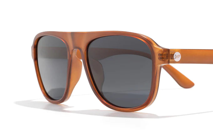 Shoreline by Sunski in amber brown with square aviator frame, large coverage, retro style for men and women’s outdoor adventures