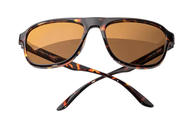 Shoreline by Sunski in tortoise with amber lenses, large square aviator frame offering retro style and full coverage for outdoor adventures