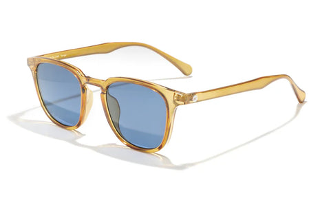 Tango by Sunski in transparent amber with blue polarized Helio lenses, lightweight recycled frames for stylish sun protection