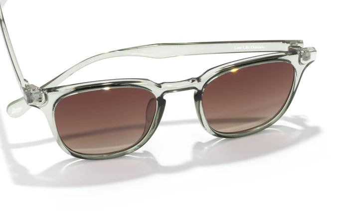 Tango by Sunski in clear recycled frames with polarized Helio lenses, lightweight sunglasses with lifetime warranty for everyday wear