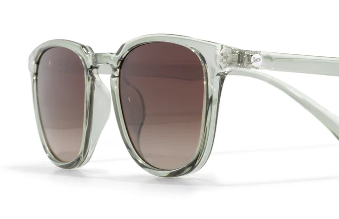 Tango by Sunski in clear recycled frames with polarized Helio lenses, lightweight sunglasses for men and women with lifetime warranty