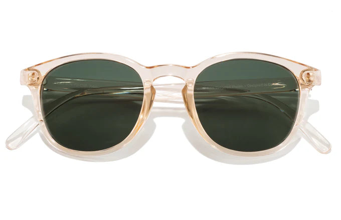 Yuba by Sunski in translucent beige frame with polarized green lenses lightweight unisex sunglasses for everyday outdoor use