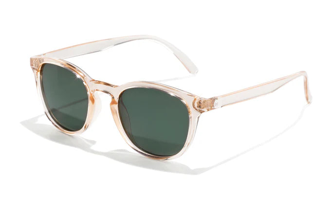 Yuba by Sunski in transparent beige with green polarized lenses lightweight unisex glasses ideal for outdoor use