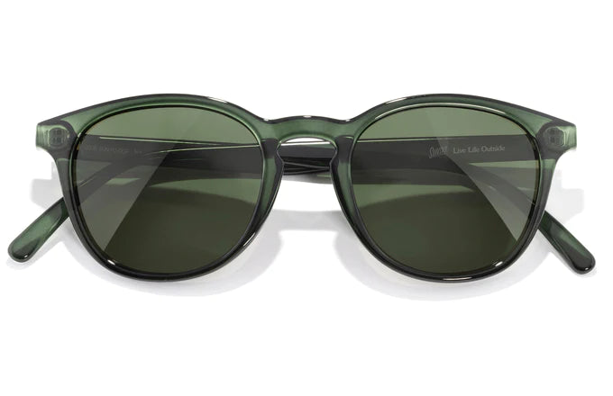 Yuba by Sunski in transparent green with polarized SuperLight recycled lenses, stylish unisex glasses for everyday outdoor use