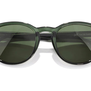 Yuba by Sunski in transparent green with polarized SuperLight recycled lenses, stylish unisex glasses for everyday outdoor use