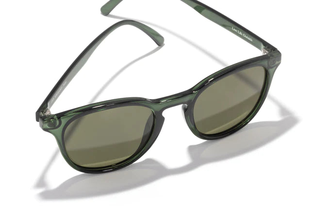 Yuba by Sunski in translucent green with polarized lenses, lightweight recycled frame unisex glasses ideal for everyday outdoor use
