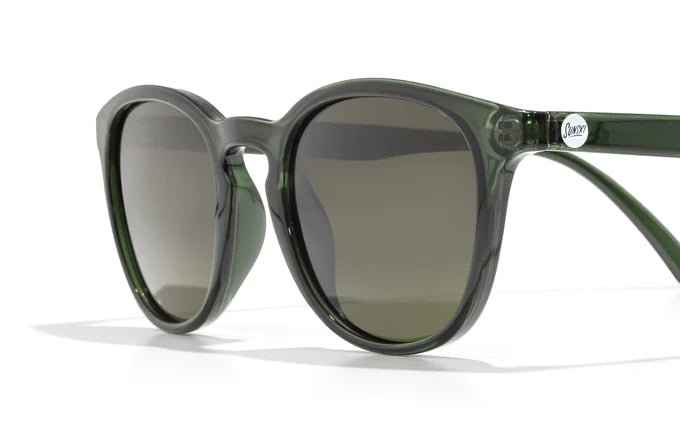 Yuba by Sunski in translucent dark green with polarized lenses, superlight recycled frame, stylish eyewear for men and women