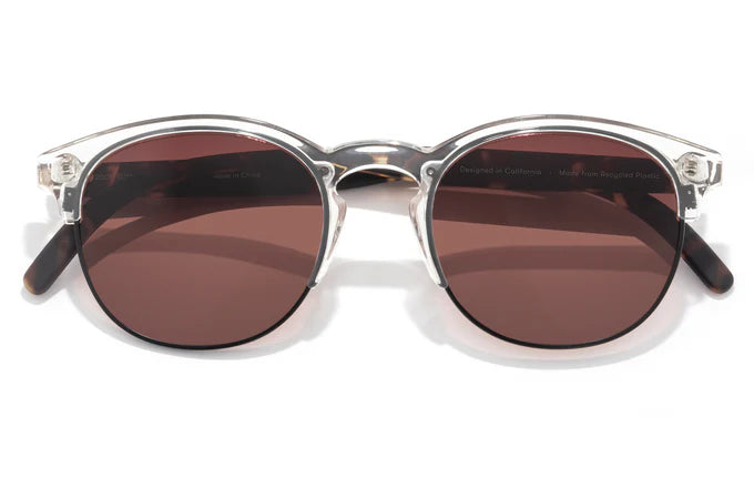 Avila by Sunski in clear half frame with brown lenses, lightweight classic style with metal details and no wire nose pads for versatile use