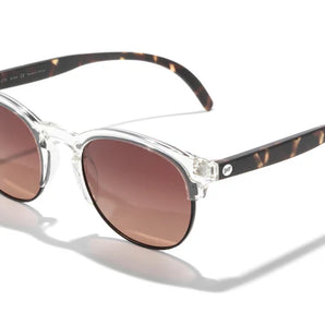 Avila by Sunski half frame sunglasses in clear and tortoise with metal details, lightweight and versatile unisex accessory designed for eye comfort