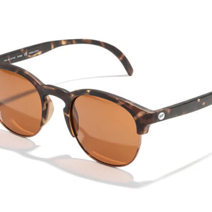 Avila by Sunski in tortoise with brown lenses classic half frame glasses with metal details and no wire nose pads unisex lightweight design