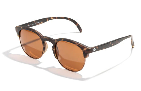 Avila by Sunski in tortoise with brown lenses classic half frame glasses with metal details and no wire nose pads unisex lightweight design