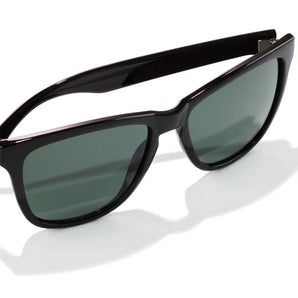 Headland by Sunski in black with green lenses, medium rectangular wayfarer sunglasses for men and women, USA-based accessory