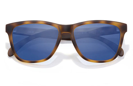 Madrona by Sunski in tortoise frame with blue polarized lenses, superlight recycled sunglasses for men and women’s outdoor use