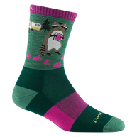 Critter Club Micro Crew Lightweight w/ Cushion Hiking Sock - Women by Darn Tough in green and purple with forest animal design, lightweight cushioned hiking sock ideal for casual outdoor walks and day hikes