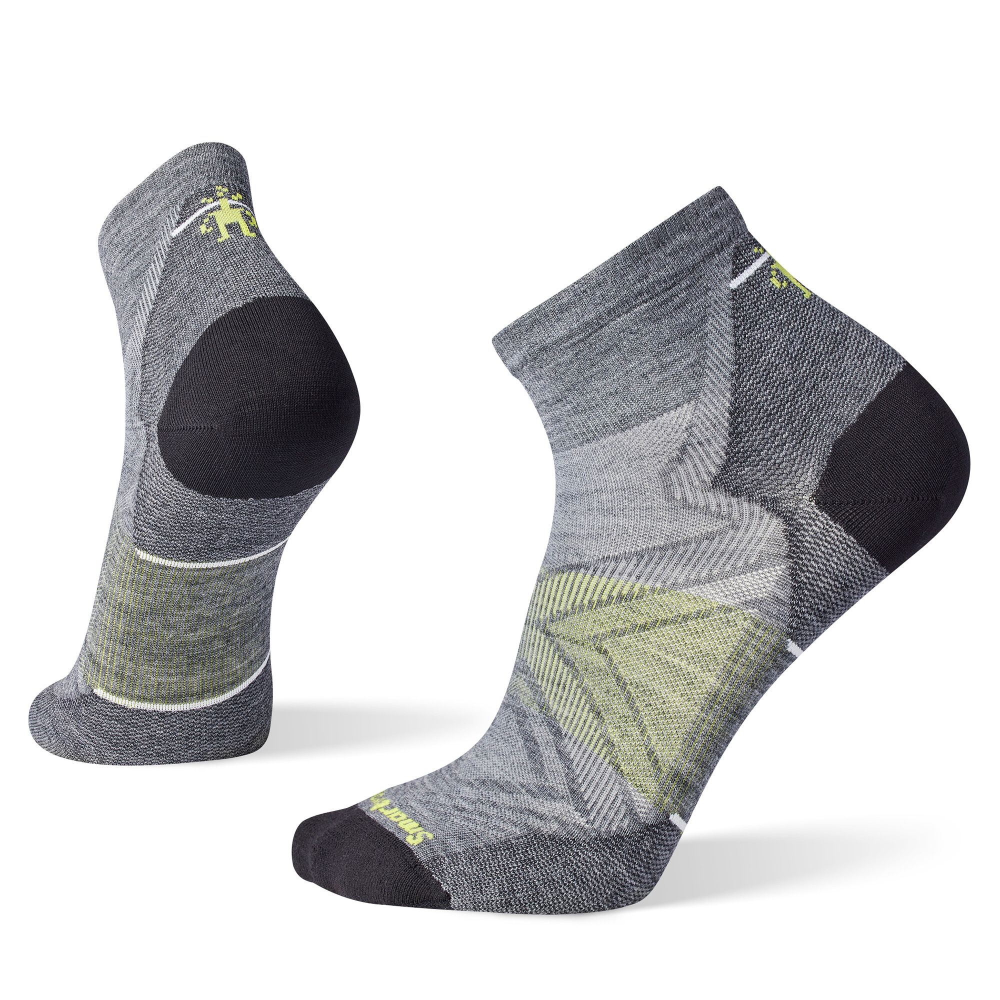 Run Zero Cushion Ankle Socks by SmartWool in grey and black with merino wool for comfort, breathability, and odor resistance ideal for running