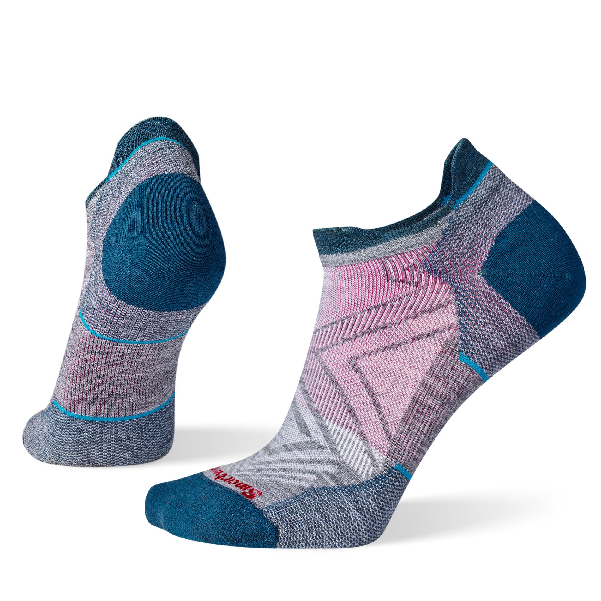Run Zero Cushion Low Ankle Socks - Women by SmartWool in pink and teal with Virtually Seamless™ toe and breathable mesh for running comfort