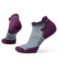 Run Targeted Cushion Low Ankle Socks - Women by SmartWool in grey and purple, cushioned for comfortable running and everyday use
