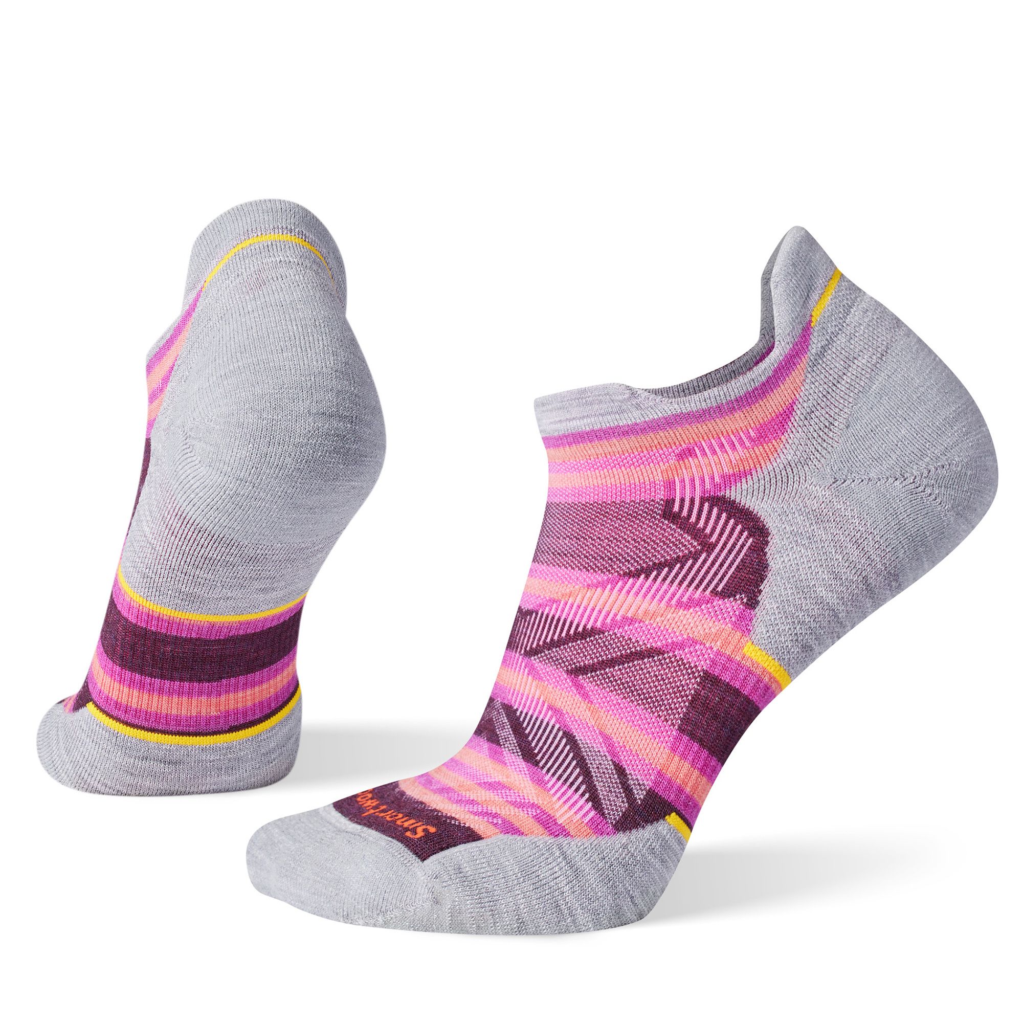 Run Targeted Cushion Stripe Low Ankle Socks - Women by SmartWool in grey and pink with cushioning for comfortable running and training use