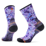 Hike Light Cushion Floral Print Crew Socks - Women by SmartWool in purple with Indestructawool and 4 Degree elite fit for durability and breathability