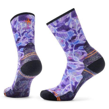 Hike Light Cushion Floral Print Crew Socks - Women by SmartWool in purple with Indestructawool and 4 Degree elite fit for durability and breathability