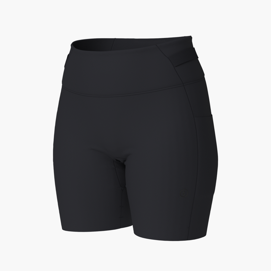 FST Tight Short 7" - Women by Ciele in black, breathable high-performance running half-tight with streamlined support for fast-paced runs