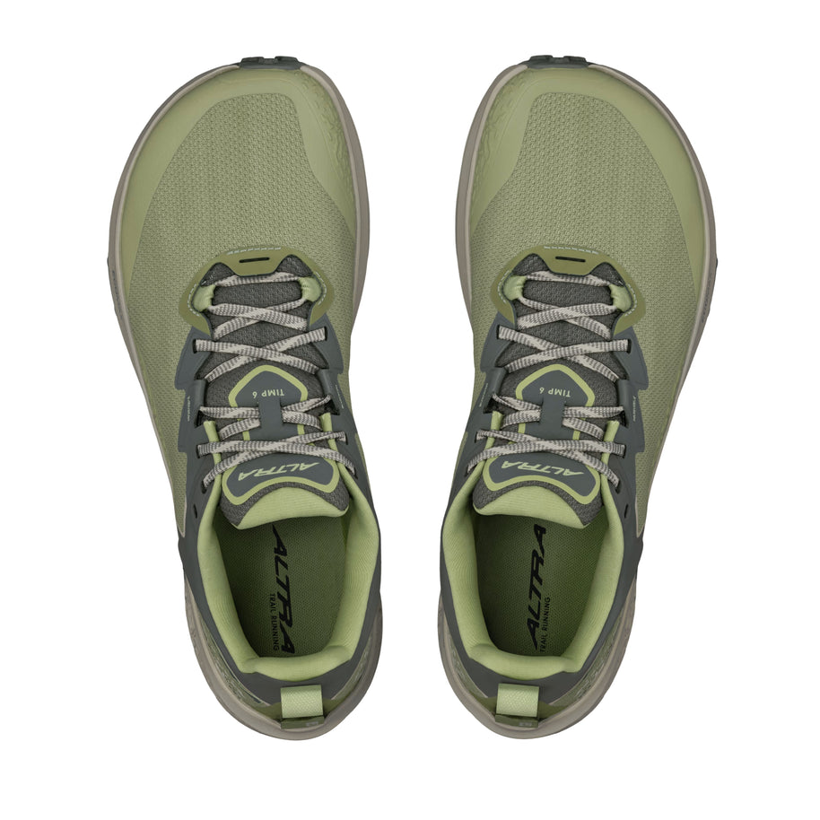 Timp 6 - Men by Altra Footwear in olive green with soft rolled mesh upper and sticky outsole for trail running durability and grip