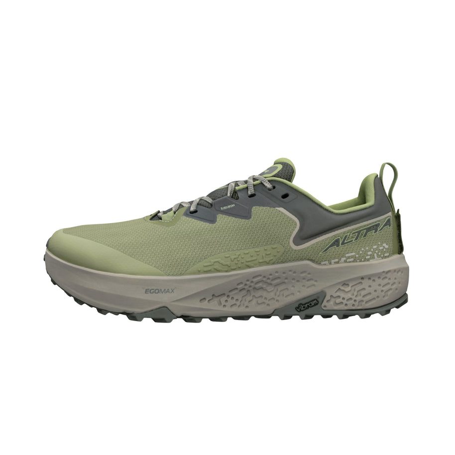 Timp 6 - Men by Altra Footwear in green and grey with sticky outsole and soft rolled mesh upper, durable trail running shoe