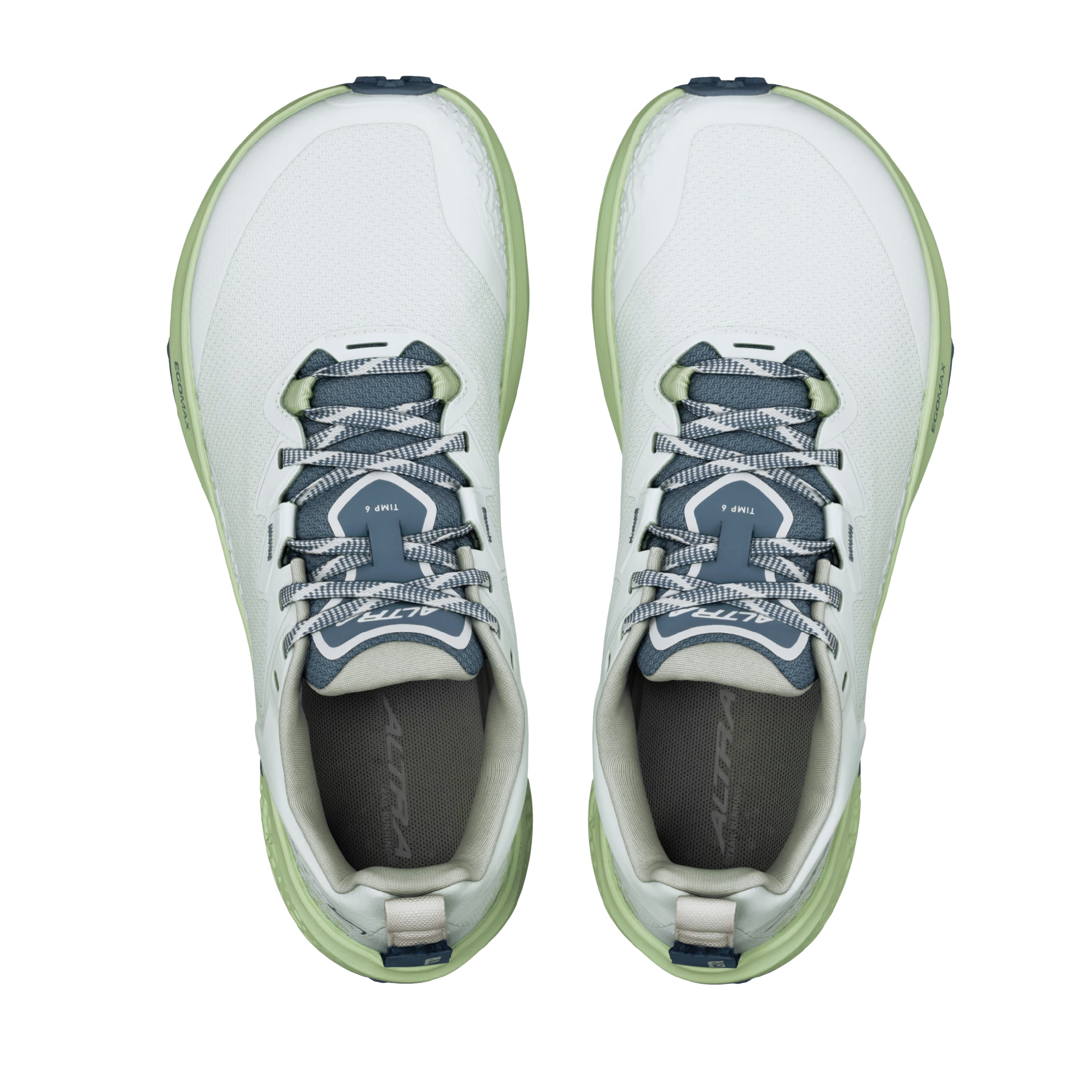 Timp 6 - Women by Altra Footwear in white and green with soft rolled mesh upper and sticky outsole for durable trail running and outdoor use