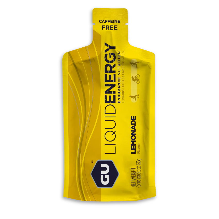Liquid Energy Gel Lemonade by GU Energy in yellow, caffeine free liquid carb gel for fast absorption and endurance nutrition