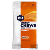 Energy Chews by GU Energy in orange, citrus-flavored nutrition with amino acids and electrolytes, caffeine-free and gluten-free for endurance activities