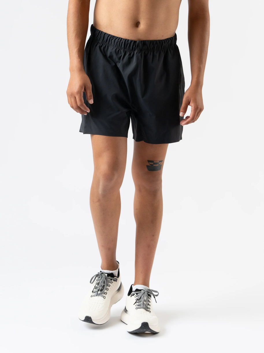 Tried N' True 5" - Men black shorts by Rabbit with 4-way stretch, micro-perfed panels, semi-relaxed fit, ideal for running and airflow