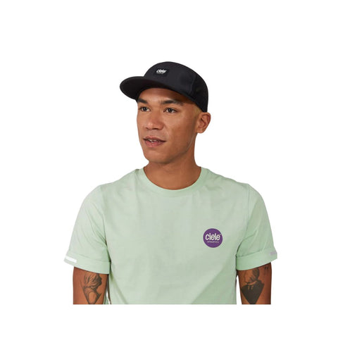 TRKCap SC - Box by Ciele in black with curved brim, pinched crown, and COOLmatic 3D air mesh for technical headwear use in running and outdoor activities