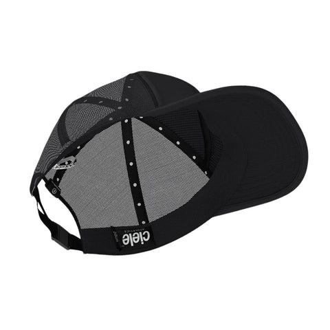 TRKCap SC - Box by Ciele in black with curved brim, pinched crown, COOLmatic 3D air mesh, technical trucker cap for running and outdoor use in Canada