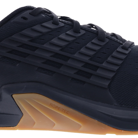Inov8 F-Lite Wide women's training shoe in Black/Gum, side view of black upper with gum rubber sole