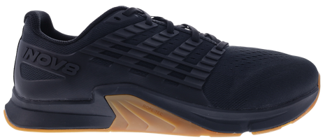 Inov8 F-Lite Wide women's training shoe in Black/Gum, side view of black upper with gum rubber sole