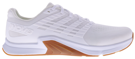 Inov8 F-Lite Wide women's training shoe in White/Gum, side view of white upper with gum rubber sole