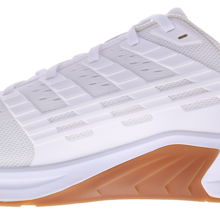 Inner side view of the Inov8 F-Lite Wide women's training shoe in White/Gum with white mesh and gum sole