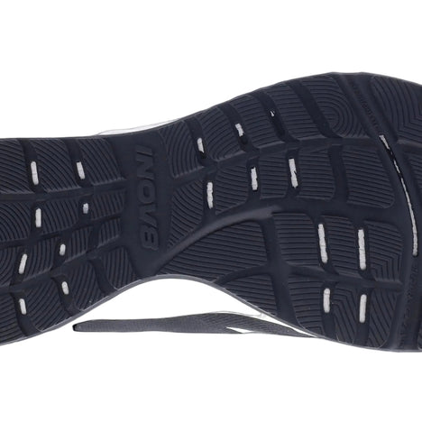 Inov8 RoadFly men's road running shoe outsole in black rubber with white tread lines