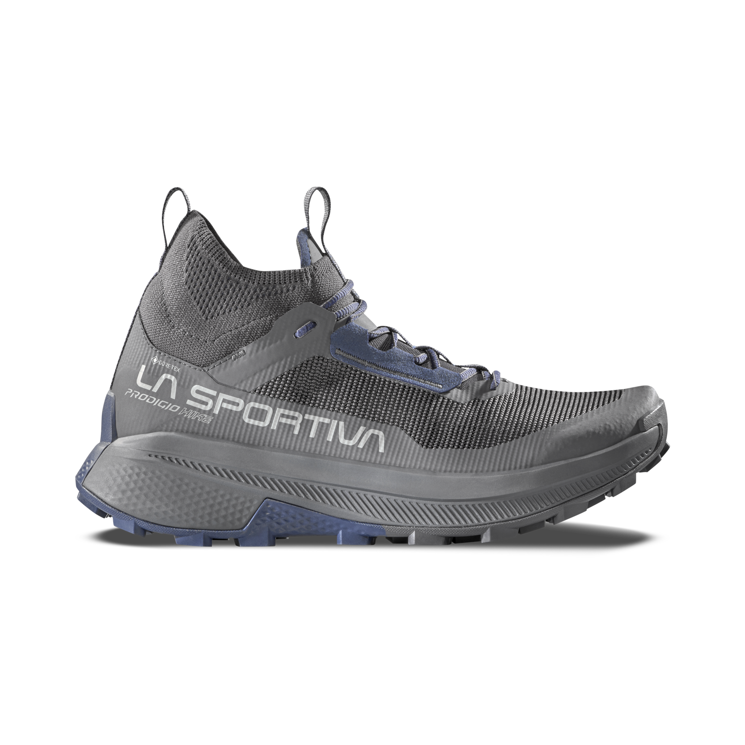 Prodigio Hike GTX - Men by La Sportiva in grey and blue, durable hiking shoe for efficient mountain terrain use and rugged durability