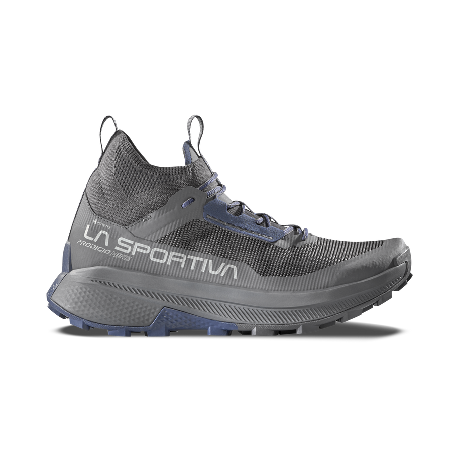 Prodigio Hike GTX - Men by La Sportiva in grey and blue, durable hiking shoe for efficient mountain terrain use and rugged durability