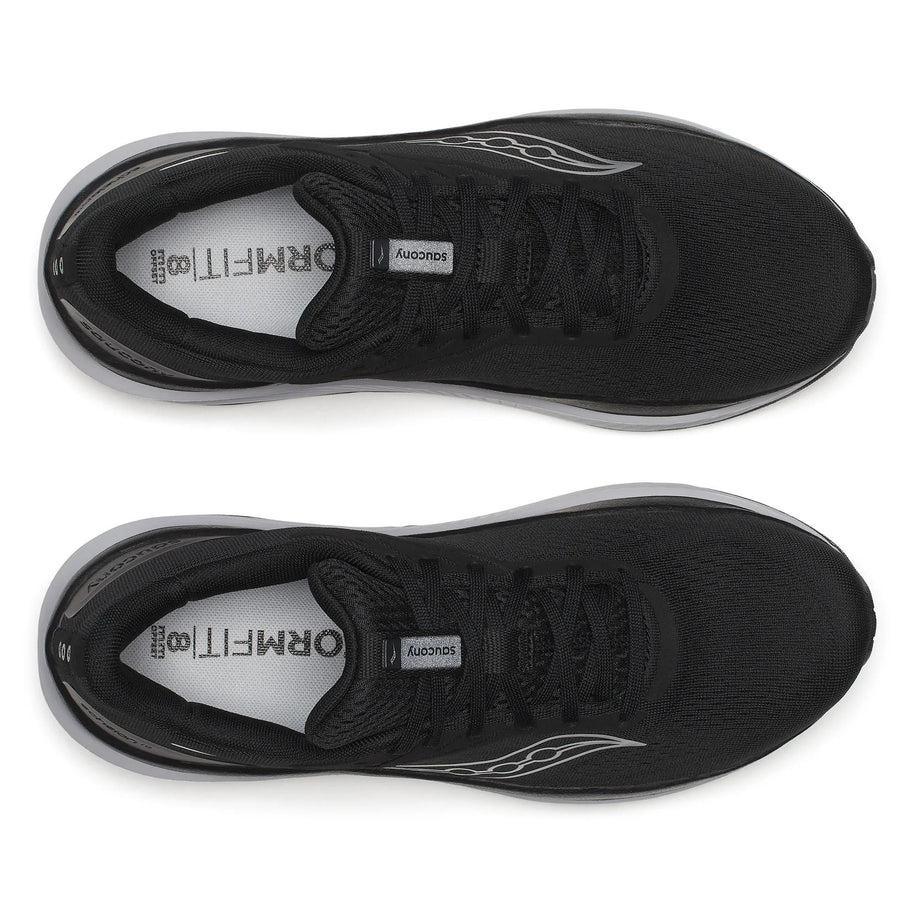 Pair of Saucony Echelon 10 X Wide men's road running shoes in Black/Silver, top-down view of black uppers