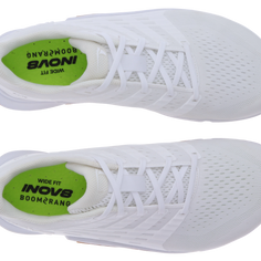 Top-down view of a pair of Inov8 F-Lite Wide women's training shoes in White/Gum with lime Wide Fit insoles