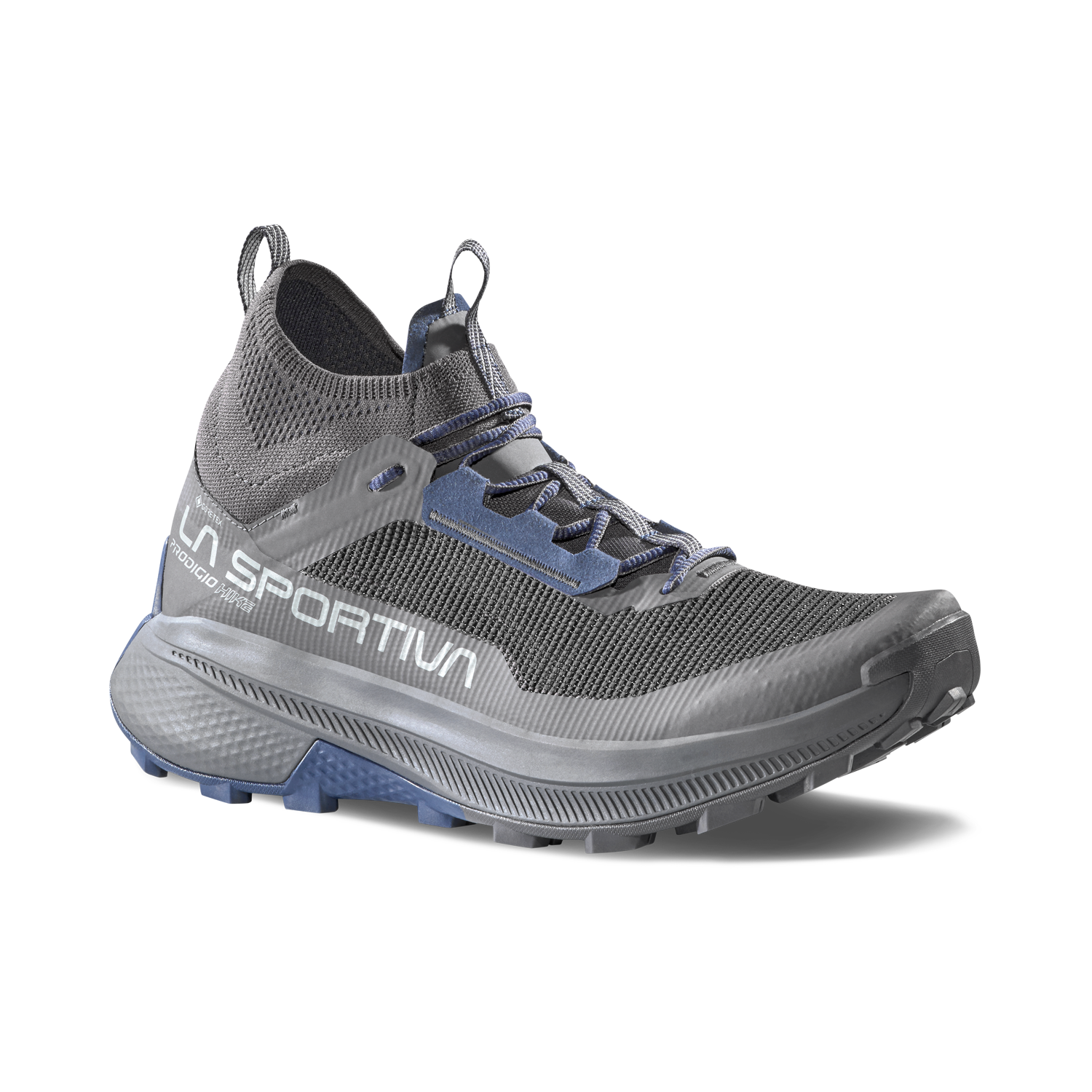 Prodigio Hike GTX - Men by La Sportiva in grey and blue, lightweight durable hiking shoe for mountain terrain and efficient movement