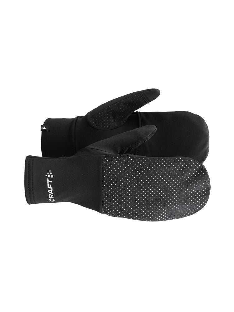 Lumen Fleece Hybrid Glove 2 by Craft in black, reflective running glove with soft jersey fabric, ideal for cold weather running