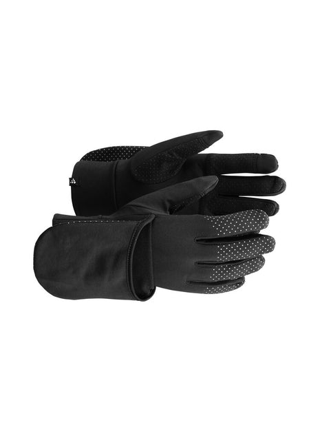 Lumen Fleece Hybrid Glove 2 by Craft in black, 2-in-1 running gloves with reflective details for cold weather and intense running